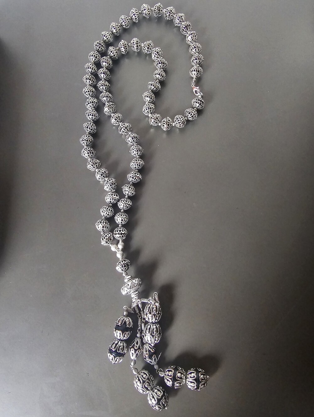 Silver Plated Filigree Necklace prayer Beads Meditation With Tassel